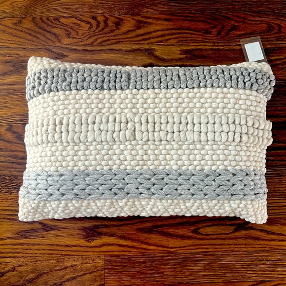 Salvo Mid Century Modern Cream Wool Striped Lumbar Pillow - Kathy Kuo Home - Picture 4 of 6